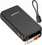 Portable Charger with Built in 2.3ft USB-C Retractable Cables, Slim 10000mAh Travel Battery Pack, PD 20W Fast Charging Power Bank with 3 Outputs, Compatible iPhone 16/15, Samsung, Android (Black)