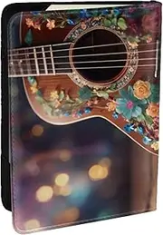 [JEJEA] Flowers Guitar Print Travel Organizer Credit Cards Case Passport BookPassport Holder Cover Wallet forTraveling,, Black, One Size