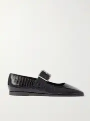 [Aeyde] Aeyde - Sunny Croc-effect Leather Mary Jane Ballet Flats - Black - IT39 IT 39 Black