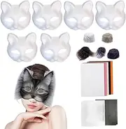 Furry Masque Kit | 18x/Set Creative Arts Crafts | Cosplay Party Props, Blank Cat Masque Set, Animal Costume Accessory for Masquerade, Party