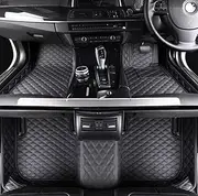 LMY Custom PU Leather Car Floor Mat Complete Set 5x7 Diamond Pattern Compatible with Toyota Land Cruiser 300 Series 2021-2025 (Black, 7 Seats)