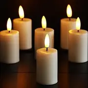 6 Pack Flameless Votive Candles with Timer(5 Hour) 1.5”x3.5” Realistic Black Wick Battery Operated Candles Plastic Fake LED Tealights for Halloween Christmas Wedding Party Holiday Decoration