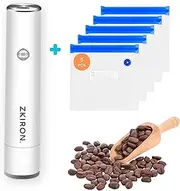 [ZKIRON] OneTouch Handheld Vacuum Sealer Machine – Rechargeable Mini Food Saver with 5 Reusable Bags, Compact Air Sealing Device for Sous Vide, Meal Prep, and Kitchen Storage (White)