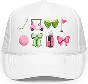 [Olive Loves Apple] Girly Golf Themed Graphics Women's Hat Classic 5 Panel Mesh Snap Back Trucker Hat