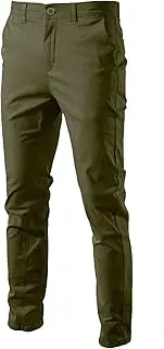 [Aosufei] Men's Business Slim Fit Comfort Pants Breathable Straight Leg Casual Trousers Solid Classic Outdoor Pants, Army Green, 33