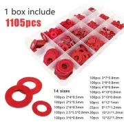 415-1105Pcs Flat Washer Plain Insulated Gasket Steel Paper Assortment Ring Box