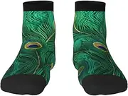 [YANYU] Green Peacock Feather Print Workout Everyday Socks For Men And Women All Seasons Comfortable Adult Socks
