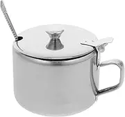 ULTECHNOVO Stainless Steel Condiment Pot with Lid Seasoning Jar for Sugar Salt Pepper Storage Compact Kitchen Container with Serving Spoon for Home Use