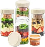 SOLIGT 4 Pack Glass Salad Jars with Lids Meal Prep, Leakproof Salad Container for Lunch, Two Small Built-in Boxes with Wet/Dry Separation for Salad Dressing and Dry Ingredients, 32oz Mason Jars