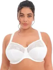 Elomi X1250 Plus Size Morgan Underwire Banded Stretch Lace Bra, White, Size 46DD