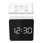 5 Buttons LED Mirror Alarm Clock Temperature Display Table Top Square Makeup