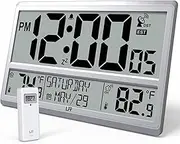 LFF Atomic Clock 4.5" Numbers, Digital Atomic Wall Clock Never Needs Setting, Battery Operated, with Indoor & Outdoor Temperature, Date, Time, Wireless Outdoor Sensor, Jumbo Display Easy to Read