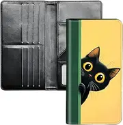 [SichKards] Ultra Slim Wallet for Women - PU Leather Travel Wallet with RFID Protection,Large Capacity Credit Card Holder for Cash,Tickets,Passport, Cute Black Cat-1, 7.95" x4.33" x0.9", Classic