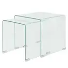 Two-Piece Nesting Table Set Tempered Glass Clear Sofa Lounge Lamp Side Storage