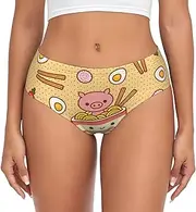 [SAAKE] Delicious Sweet Ramen Print Women's Briefs XS S M L XL XXL 3XL 4XL Plus Size Briefs Bikini Ladies Underpants, Black, Medium