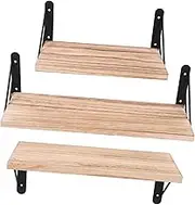 Rustic Floating Shelves Set Wall-Mounted Wood Bookshelf Easy Install Kitchen Bedroom Bathroom Decor