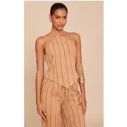 Apricot Pinstripe Halter Neck Pointed Hem Top, Apricot