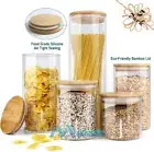 Thicken Glass Airtight Food Storage Containers Jar Pantry Organize w/ Bamboo Lid