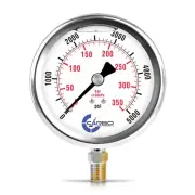 4" Pressure Gauge, Stainless Steel Case, Liquid Filled, Lower Mnt 5000 PSI