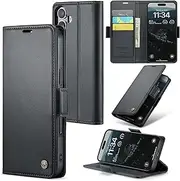 ELEPIK for iPhone 16 Case with Card Holder, Kickstand [3 Card Holder + 1 Cash Slot] [for Women & Men] [Durable PU Leather] Magnetic Wallet Phone Cover for iPhone 16, Fashion Black