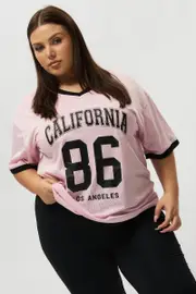 Pink Graphic Tee Short Sleeve V Neck