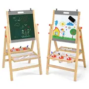 Costway 3in1 Wood Art Easel Dual-Side Chalkboard&Whiteboard Adjustable Easel