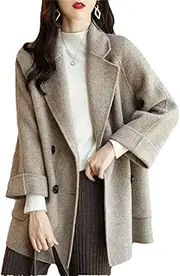 [Generic] Women's Winter Turn-Down Collar Plaid Trench Korean Button Pocket Windproof Coat
