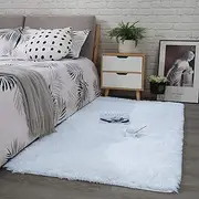 Rugs for Living Room Fluffy Area Rug Shaggy for Bedroom Soft Modern Luxury Fur Carpet for Kids Room Nursery Indoor Plush Furry Rug Comfy Home Decor Floor Mat (White, 60 * 110cm)