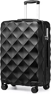 [British Traveller] Durable ABS+PC Hard Shell Luggage with 4 Spinner Wheels TSA Lock YKK Zipper, Black, L(Large 28inch), Hard Shell Luggage