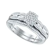 14k White Gold Round Diamond Cluster Bridal Wedding Ring Set 1/4 Cttw