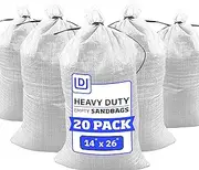 DURASACK Heavy Duty Sand Bags with Tie Strings Empty Woven Polypropylene Sand-Bags with 1600 Hours of UV Protection, 14x26 inches, White, Pack of 20