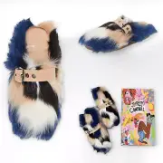 Jeffrey Campbell Wonen’s Rlxathome Faux Fur Mule Slides in Beige Blue Combo Size