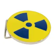 Men Women Fashion Belt Buckle Silver Metal Yellow Nuke Bomb Symbol Nuclear Teen