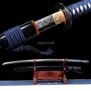 T10 Steel Clay Tempered Abrasive 皆烧 Hamon Japanese Katana Brass OX Horn Sword.