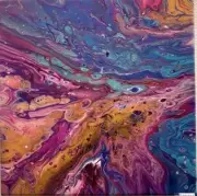 Original Acrylic Abstract Painting Canvas Purple Pink Gold artwork Blue Ocean