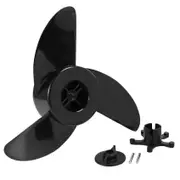 Boat 3-Blade Propellers Electric Outboard Trolling Motor Prop and Mount Nut Marine Dinghy Outboard Propeller Replacement Black