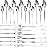 24-Piece Stainl Steel U ils Set Include Forks Knives Spoons Silverware Set for 4 Mirror Polished Tableware for Home Kitchen and Restaurant Party Dishwasher Safe Silver 24pcs Set