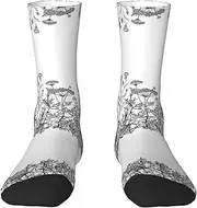 [JEJEA] Black and White Flowers print Socks For Men and Women Men's Moisture Control Crew Socks Gifts For Golf, Hunting, Camping