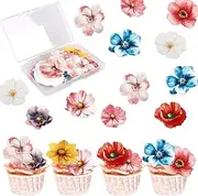 54 Pack Edible Flower Cupcake Toppers Colorful Wafer Paper Beautiful Flower Cake Picks for Wedding Birthday Theme Baby Shower Party Cake Decorations Supplies