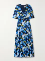 [LELA ROSE] LELA ROSE - Floral-print Georgette Midi Dress - Blue - US14 US 14 Blue