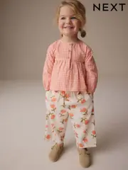Pink Blouse and Floral Print Trousers Set (3mths-7yrs) (E29036) | $55 - $63