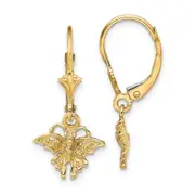 14K Yellow Gold Mini Butterfly Leverback Earrings