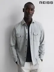 Reiss Soft Grey Melange Chaser Button Through Twin Pocket Overshirt (799176) | $240