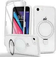 Cavor for iPhone SE 2020/ SE 2022/7/ 8 Case Built-in Screen Protector Magnetic Invisible Kickstand Compatible with MagSafe Cover 360° Full Body Protective Frosted Matte Phone Cases-Stand Clear