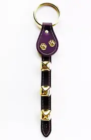 DARK BROWN LEATHER PAW PRINTS BELL STRAP WITH BRASS PLATED BELLS
