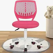 FurnitureR Desk Chair Small Study Chairs Armless for Child Kids Teens, Swivel Rolling Lightweight Task Chair with Wheels and Mesh Padded Cushion, Pink