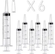 6 Pack 20ml Plastic Syringe with Tip Cap, Individually Sterile Sealed Syringe for Liquid, Syringes Tools for Feeding Pets, Watering, Refilling, Measuring, Scientific Labs, Oil or Glue Applicatorc