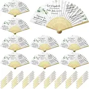 Weysat 50 Pcs Spanish Christian Wooden Hand Fans Foldable Church Handheld Scripture Fans Bulk Fresh Green Leaves Style for Bible Church Decorations Gift