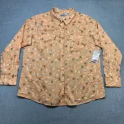 Wrangler Wrancher Top Womens XXL Orange Aztec Western Pearl Snap Cotton Outdoor