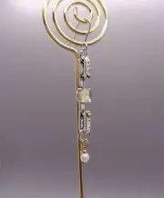 Opalescent Pearl Danglers Earrings w Hammered Silver & Gold Tones